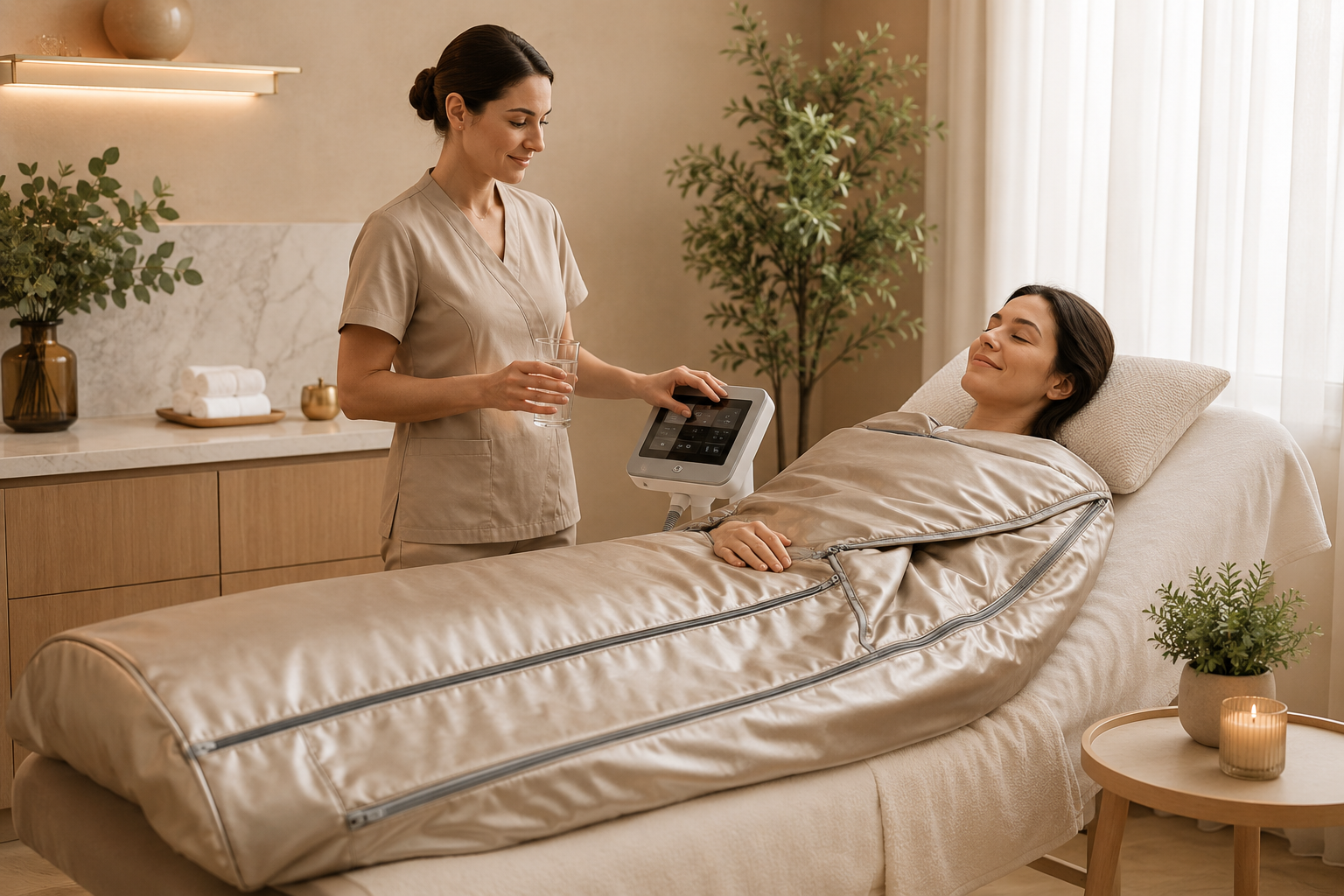 Woman Enjoying Face Tightening Treatment in Relaxing Spa Environment