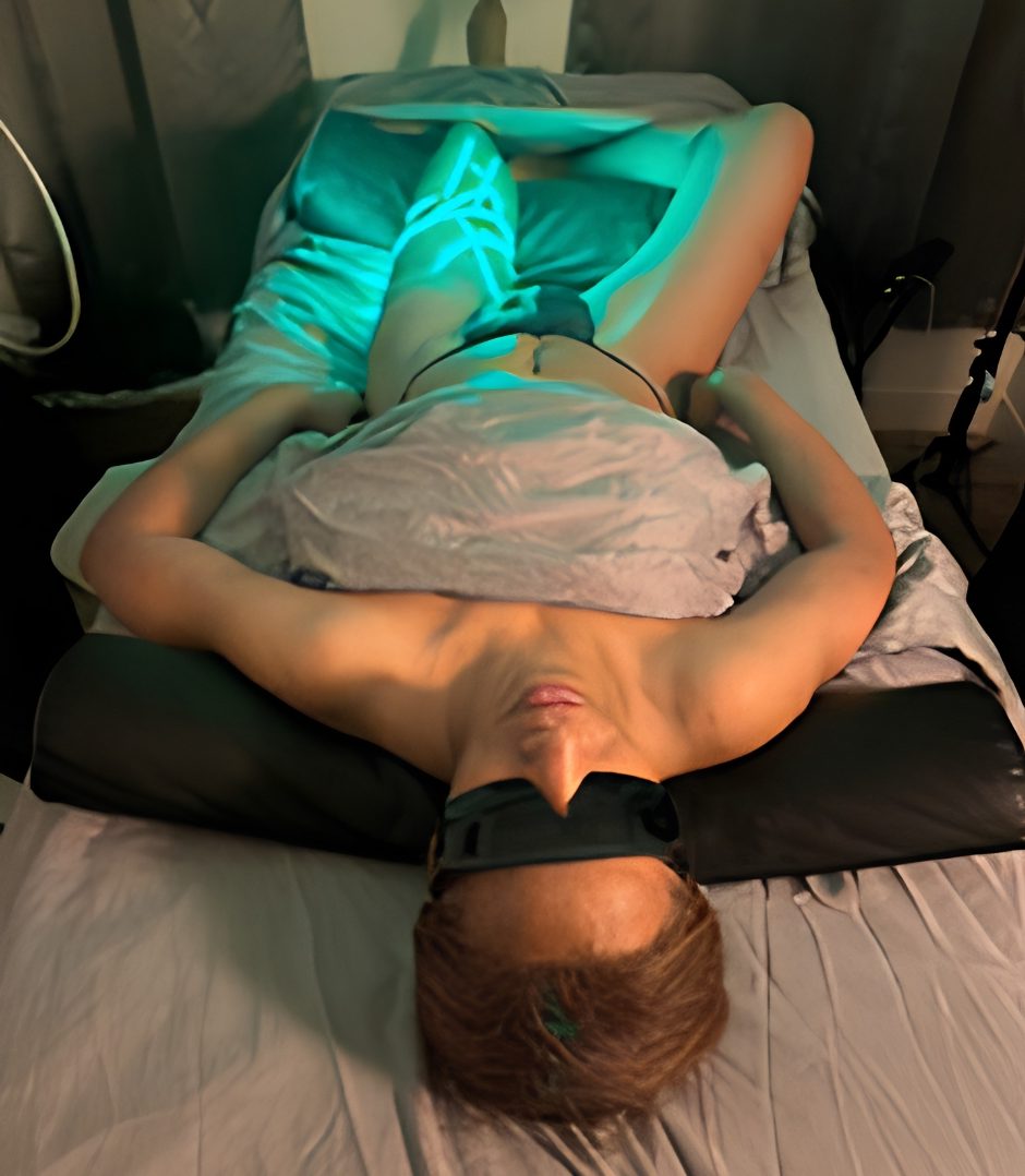 Person Receiving Non-Surgical Facelift Treatment with Green Light Therapy